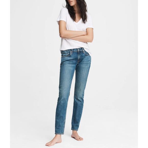 Rag & Bone Dre Bradford Medium Blue Wash Low Rise Boyfriend Straight Leg Jeans - Picture 1 of 8